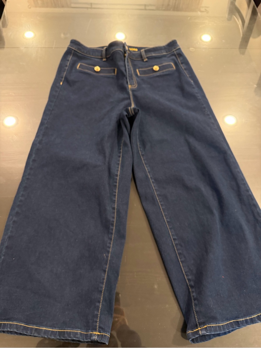 Michael Kors Navy Wide-Leg Women's Jeans with Gold Buttons